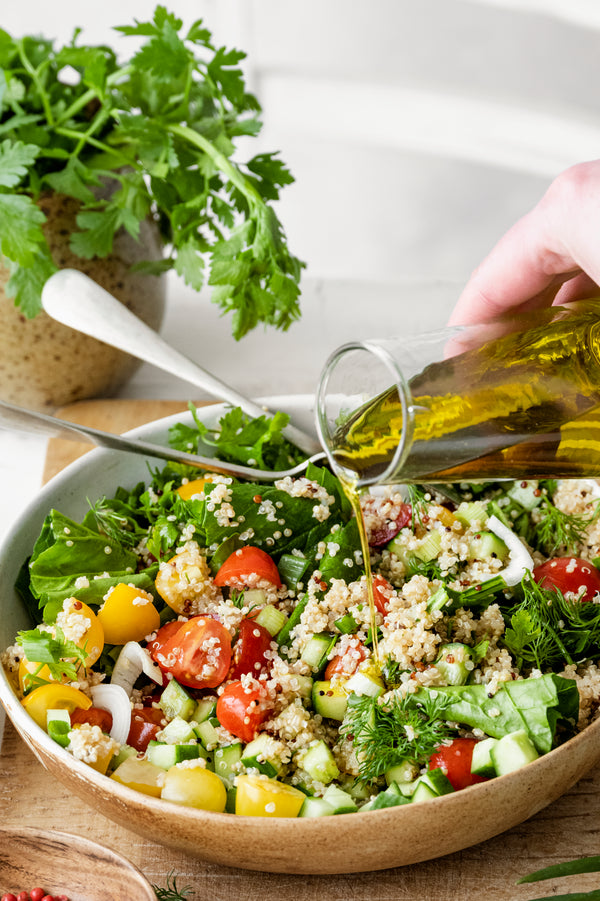 Mediterranean Quinoa Salad with La Panza Olive Oil Dressing