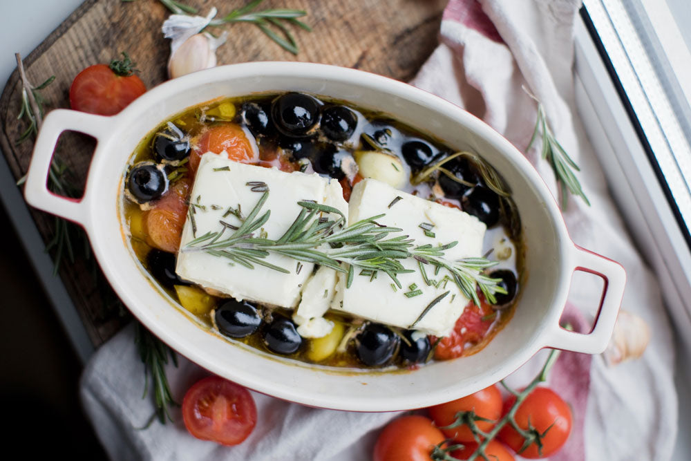 BAKED FETA WITH OLIVES – La Panza Olive Oil