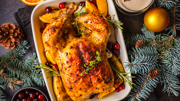OLIVE OIL AND HERBS ROAST CHICKEN WITH BALSAMIC-GLAZED CRANBERRIES