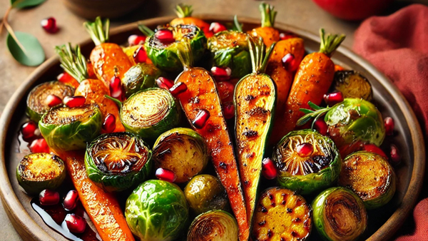 OLIVE OIL ROASTED VEGETABES WITH POMEGRANATE GLAZE